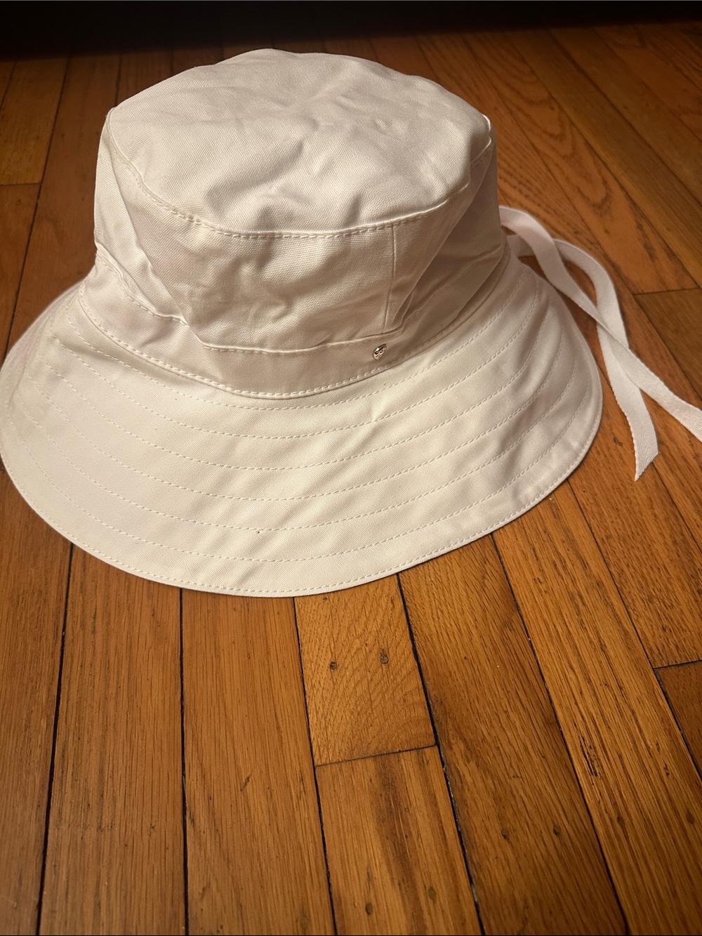 Helen Kaminski White Sun Bucket Hat with Tie